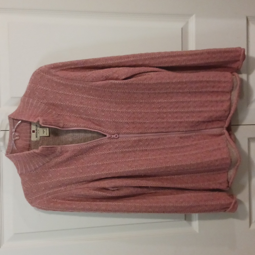 Woolrich Cable Knit Zip-Up Sweater Jacket - M - Salmon Pink Rust